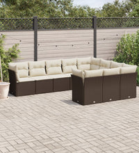 10-tlg. Garten-Sofagarnitur mit Kissen Braun Poly Rattan