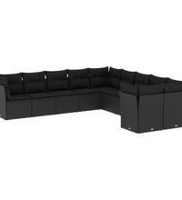 10-tlg. Garten-Sofagarnitur mit Kissen Schwarz Poly Rattan