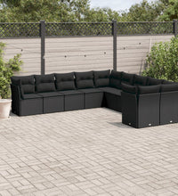 10-tlg. Garten-Sofagarnitur mit Kissen Schwarz Poly Rattan