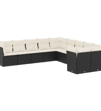 10-tlg. Garten-Sofagarnitur mit Kissen Schwarz Poly Rattan