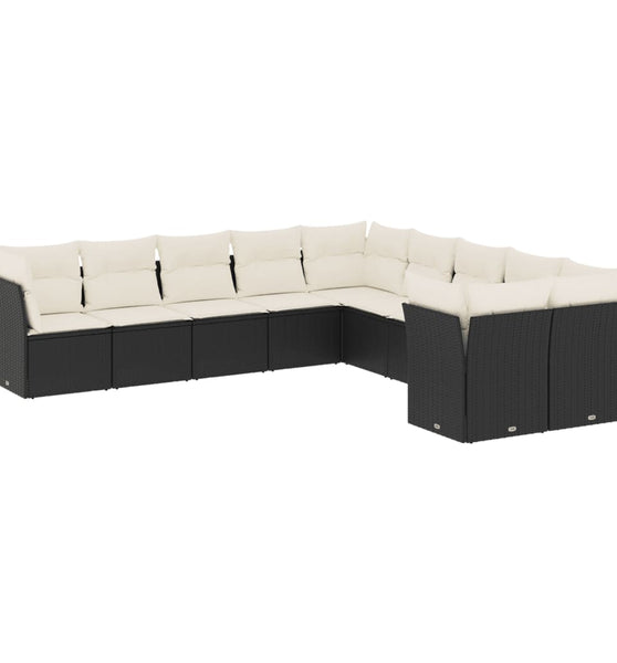 10-tlg. Garten-Sofagarnitur mit Kissen Schwarz Poly Rattan