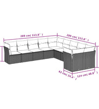 10-tlg. Garten-Sofagarnitur mit Kissen Schwarz Poly Rattan