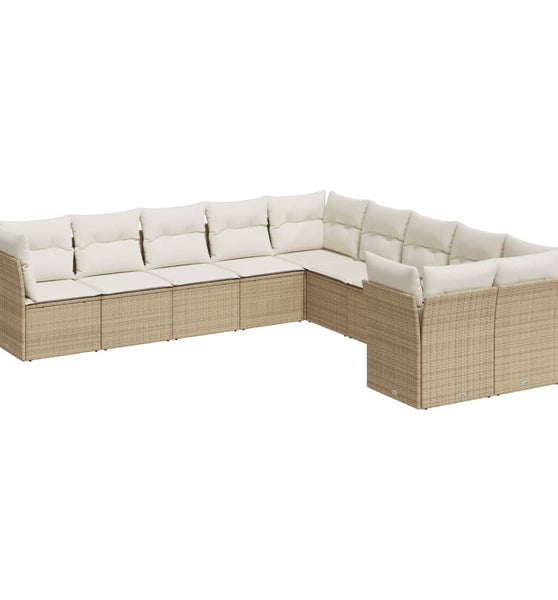 10-tlg. Garten-Sofagarnitur mit Kissen Beige Poly Rattan