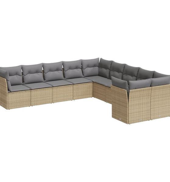 10-tlg. Garten-Sofagarnitur mit Kissen Beige Poly Rattan