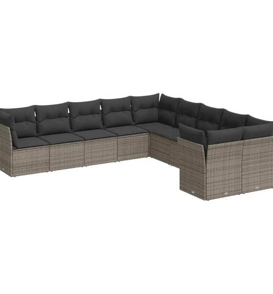 10-tlg. Garten-Sofagarnitur mit Kissen Grau Poly Rattan