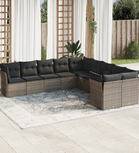 10-tlg. Garten-Sofagarnitur mit Kissen Grau Poly Rattan