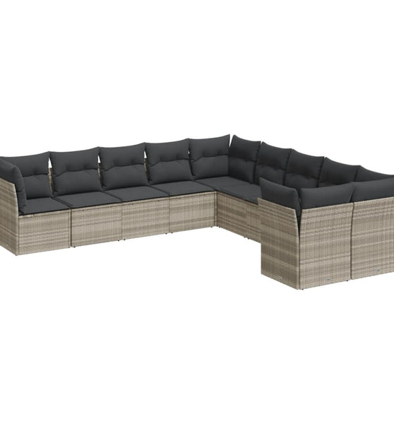 10-tlg. Garten-Sofagarnitur mit Kissen Hellgrau Poly Rattan