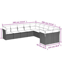 10-tlg. Garten-Sofagarnitur mit Kissen Hellgrau Poly Rattan