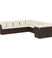 10-tlg. Garten-Sofagarnitur mit Kissen Braun Poly Rattan