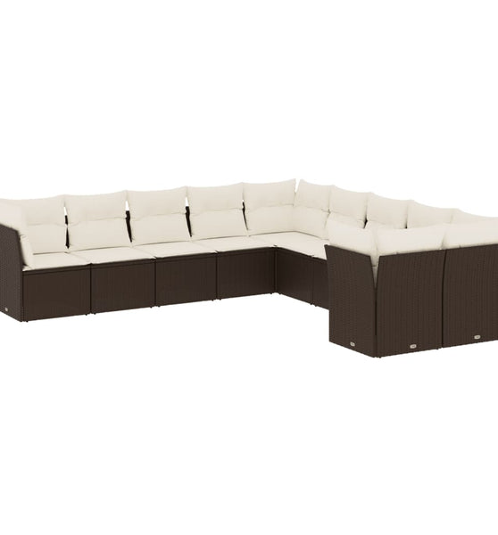 10-tlg. Garten-Sofagarnitur mit Kissen Braun Poly Rattan