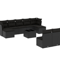 10-tlg. Garten-Sofagarnitur mit Kissen Schwarz Poly Rattan