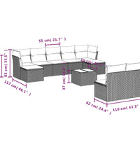 10-tlg. Garten-Sofagarnitur mit Kissen Schwarz Poly Rattan
