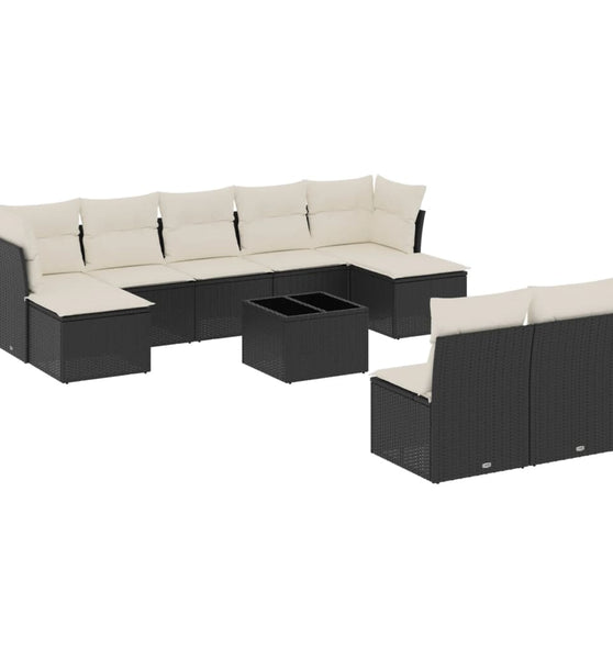 10-tlg. Garten-Sofagarnitur mit Kissen Schwarz Poly Rattan