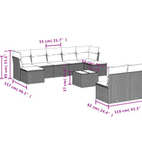 10-tlg. Garten-Sofagarnitur mit Kissen Schwarz Poly Rattan