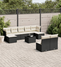 10-tlg. Garten-Sofagarnitur mit Kissen Schwarz Poly Rattan