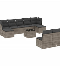 10-tlg. Garten-Sofagarnitur mit Kissen Grau Poly Rattan