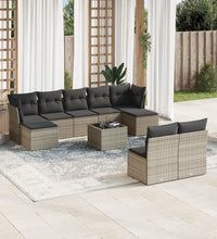 10-tlg. Garten-Sofagarnitur mit Kissen Grau Poly Rattan