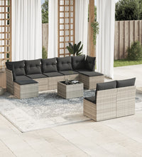 10-tlg. Garten-Sofagarnitur mit Kissen Hellgrau Poly Rattan