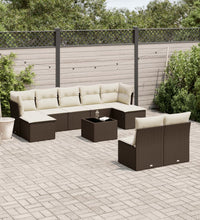 10-tlg. Garten-Sofagarnitur mit Kissen Braun Poly Rattan