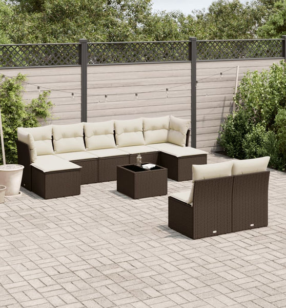 10-tlg. Garten-Sofagarnitur mit Kissen Braun Poly Rattan