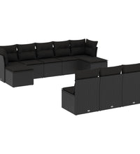 10-tlg. Garten-Sofagarnitur mit Kissen Schwarz Poly Rattan