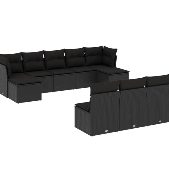 10-tlg. Garten-Sofagarnitur mit Kissen Schwarz Poly Rattan