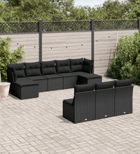 10-tlg. Garten-Sofagarnitur mit Kissen Schwarz Poly Rattan