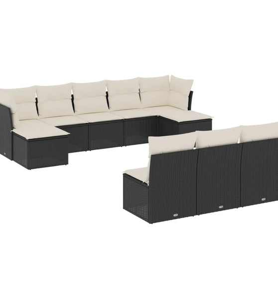 10-tlg. Garten-Sofagarnitur mit Kissen Schwarz Poly Rattan