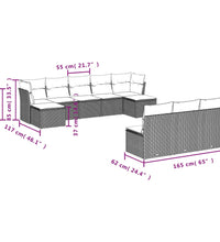 10-tlg. Garten-Sofagarnitur mit Kissen Schwarz Poly Rattan