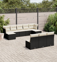 10-tlg. Garten-Sofagarnitur mit Kissen Schwarz Poly Rattan