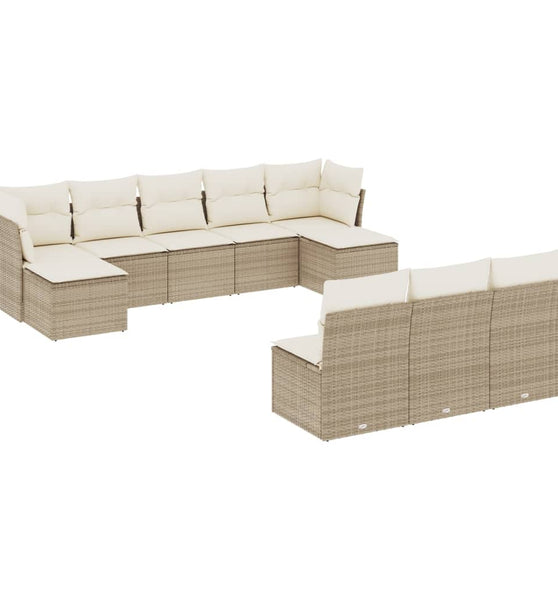 10-tlg. Garten-Sofagarnitur mit Kissen Beige Poly Rattan
