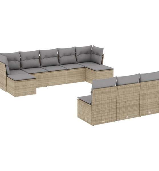 10-tlg. Garten-Sofagarnitur mit Kissen Beige Poly Rattan