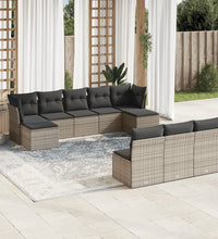 10-tlg. Garten-Sofagarnitur mit Kissen Grau Poly Rattan