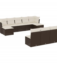10-tlg. Garten-Sofagarnitur mit Kissen Braun Poly Rattan