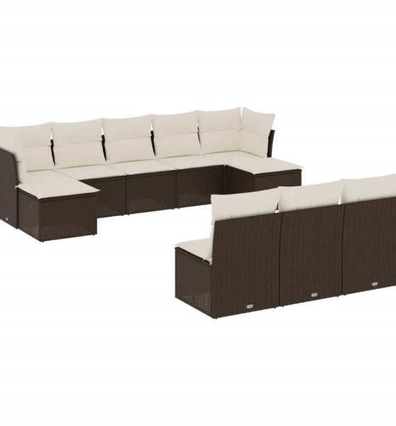 10-tlg. Garten-Sofagarnitur mit Kissen Braun Poly Rattan