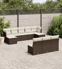 10-tlg. Garten-Sofagarnitur mit Kissen Braun Poly Rattan