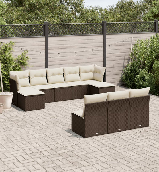 10-tlg. Garten-Sofagarnitur mit Kissen Braun Poly Rattan