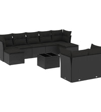 10-tlg. Garten-Sofagarnitur mit Kissen Schwarz Poly Rattan