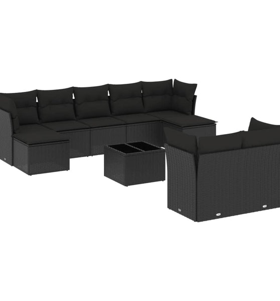 10-tlg. Garten-Sofagarnitur mit Kissen Schwarz Poly Rattan