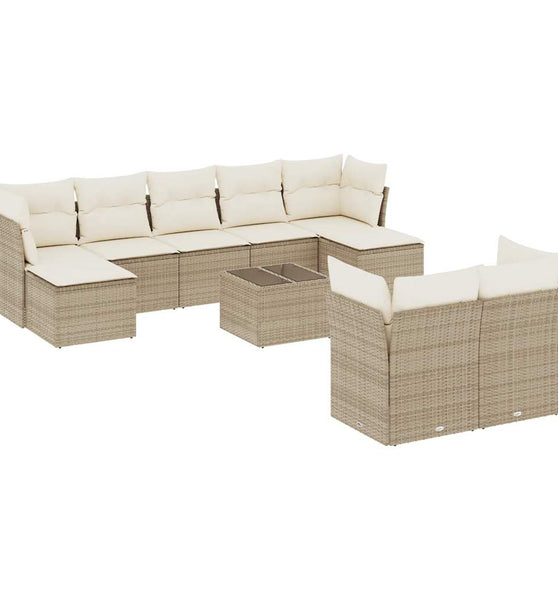 10-tlg. Garten-Sofagarnitur mit Kissen Beige Poly Rattan