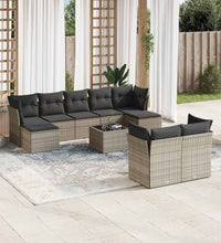 10-tlg. Garten-Sofagarnitur mit Kissen Grau Poly Rattan