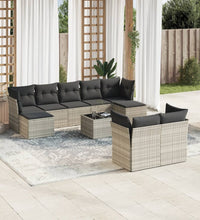 10-tlg. Garten-Sofagarnitur mit Kissen Hellgrau Poly Rattan