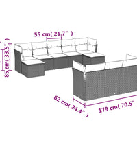 10-tlg. Garten-Sofagarnitur mit Kissen Schwarz Poly Rattan