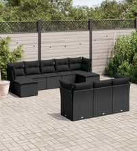 10-tlg. Garten-Sofagarnitur mit Kissen Schwarz Poly Rattan