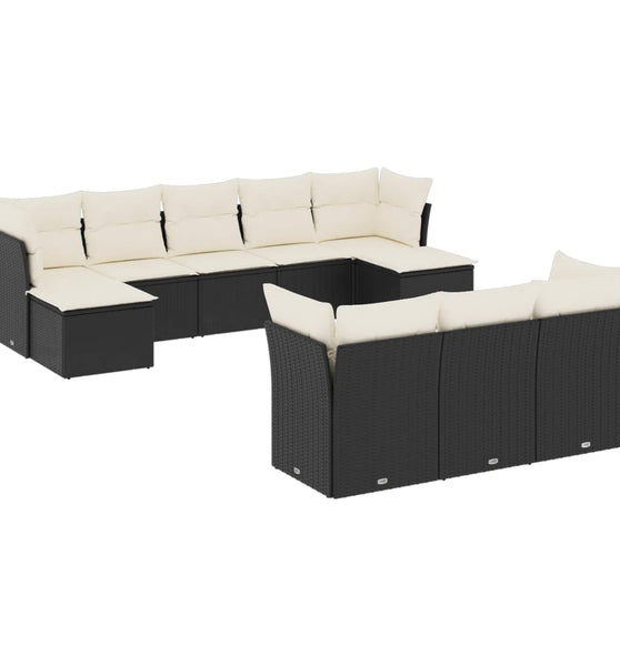 10-tlg. Garten-Sofagarnitur mit Kissen Schwarz Poly Rattan