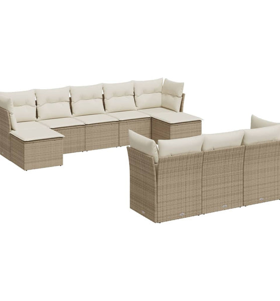 10-tlg. Garten-Sofagarnitur mit Kissen Beige Poly Rattan