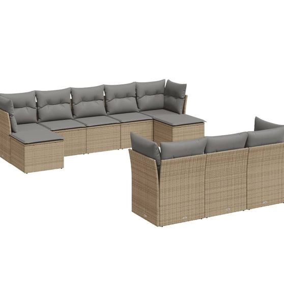 10-tlg. Garten-Sofagarnitur mit Kissen Beige Poly Rattan