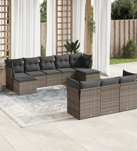10-tlg. Garten-Sofagarnitur mit Kissen Grau Poly Rattan