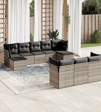10-tlg. Garten-Sofagarnitur mit Kissen Hellgrau Poly Rattan