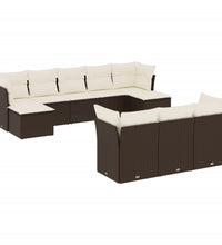10-tlg. Garten-Sofagarnitur mit Kissen Braun Poly Rattan